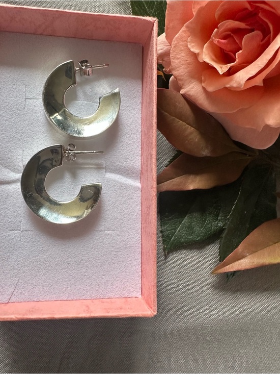 925 Sterling Silver Jewelry - Sterling Silver 925 Crescent Hoop Earrings -